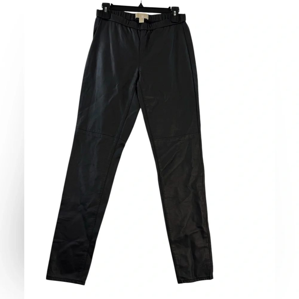 Michael Kors Black Faux Leather‎ Pants Women’s Size 6 Slim Leg Pull-On